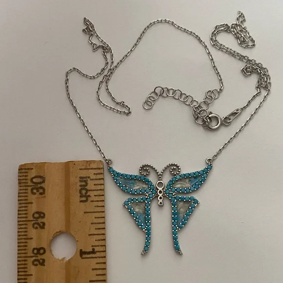Handmade 925 silver pink enamel butterfly necklace